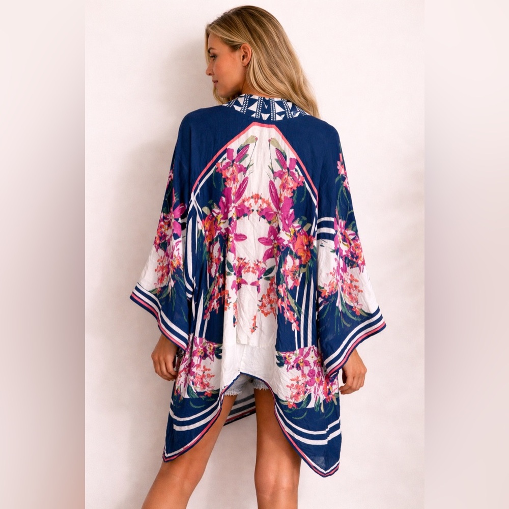 Flying Tomato Kimono Cardigan S/M Boho Floral Rayon Open Front Festival